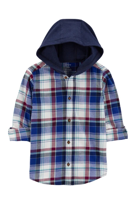 Camisa de sarga, con capucha, diseño a cuadros Sin color