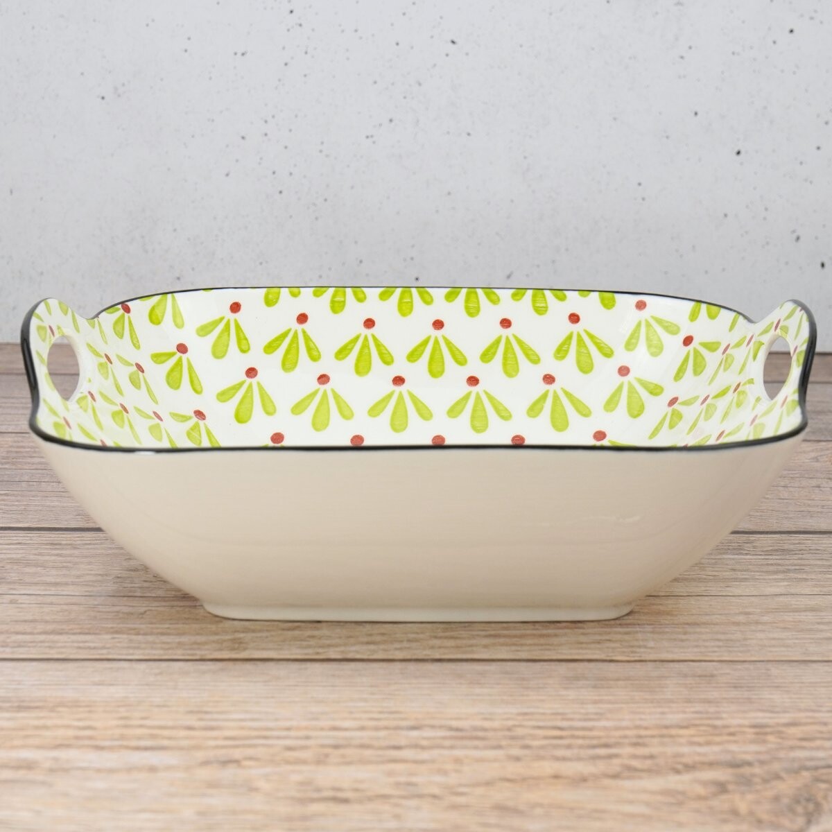 Bowl de ceramica con diseño interior y asas 