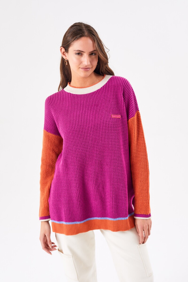 Sweater Textura Combinado - Fucsia 