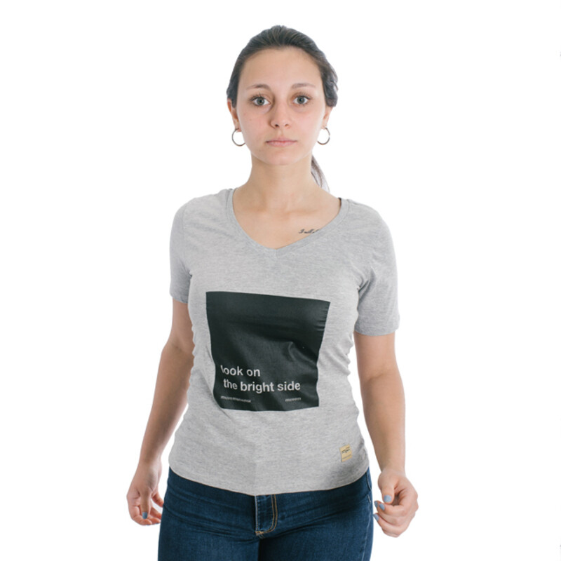 Muvem Ladies Print V Neck T-Shirt Gris