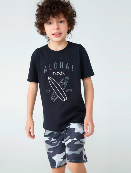 CONJUNTO DE NIÑO CON BERMUDA ESTAMPADA AZUL