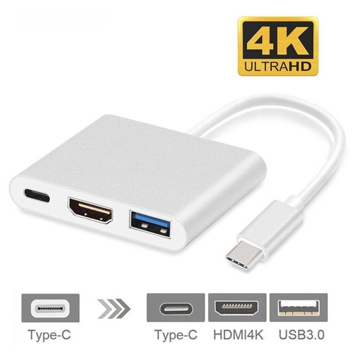 HUB Adaptador USB Tipo C 3.1 a HDMI, USB Tipo C y USB A Compatible con Mac 