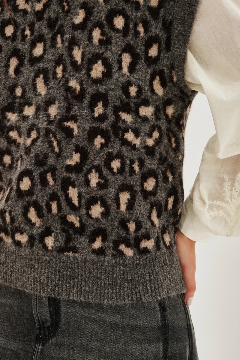 Chaleco Animal Leopard Gris Oscuro