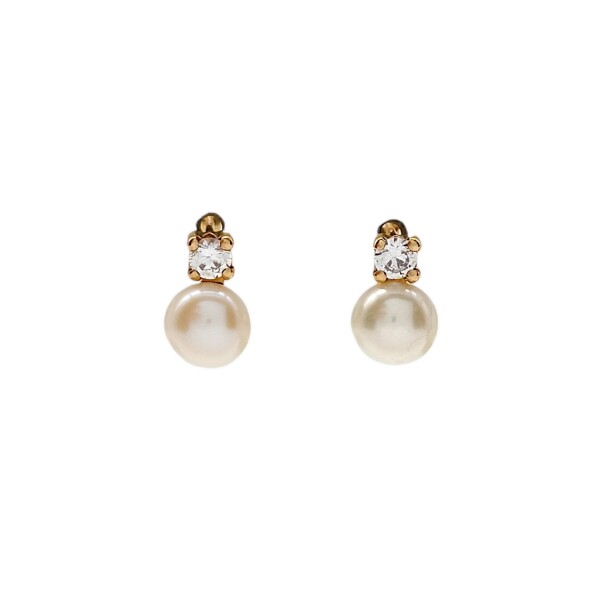 Caravanas Perlas y zirconia en oro- Oro bajo - Perla de río y zirconia - CA8222 conpiedra
