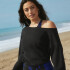 Polera Year Round Terry Off Shoulder Sweatshirt Mujer Black