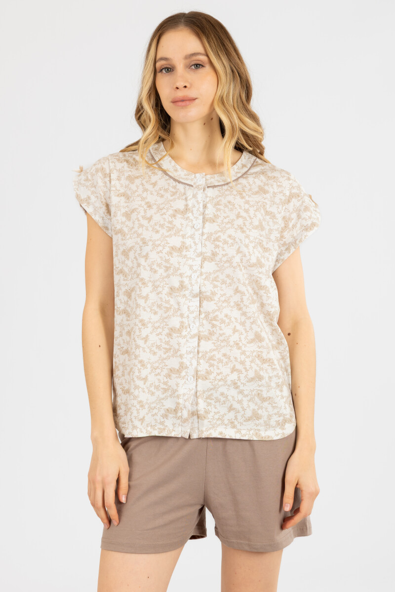 Pijama floral Beige