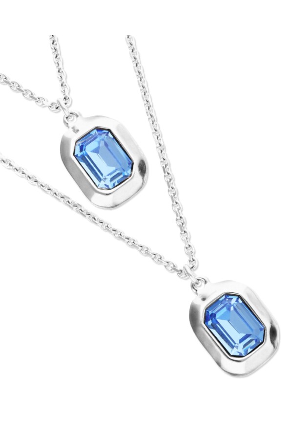 COLLAR DOBLE DE ALEACIÓN DE METALES BAÑADO EN PLATA DE LEY CON CRISTAL FACETADO AZUL Colgante