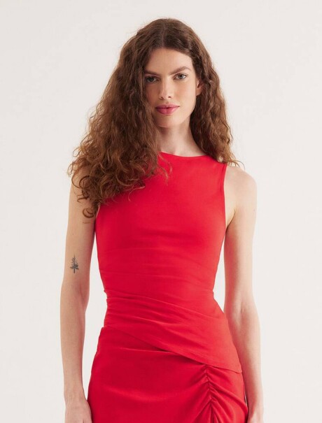 CAMISETA SIN MANGAS ASIMÉTRICA EN TEJIDO DE PUNTO ROJO