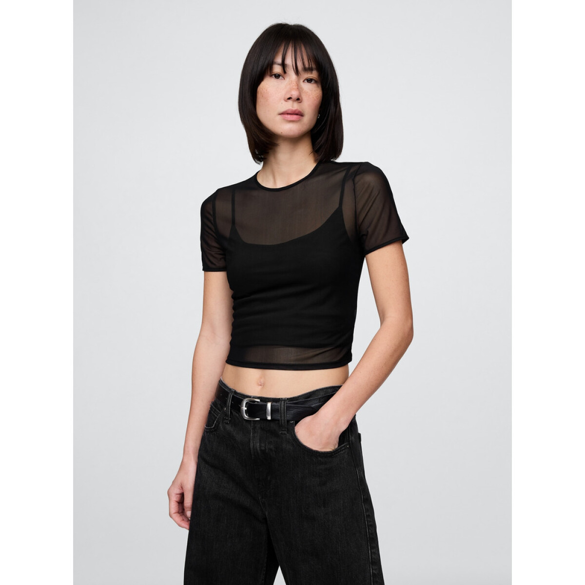 SS MESH CREW TEE - BLACK 