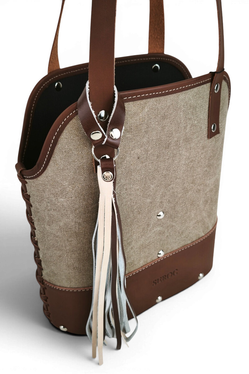 Matera de lona con base de madera y porta celular Beige