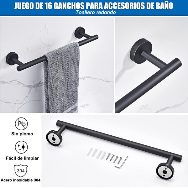 Set De Accesorios Para Baño Juego 16 Piezas Acero Inoxidable IMBACK Color Negro Set De Accesorios Para Baño Juego 16 Piezas Acero Inoxidable IMBACK Color Negro