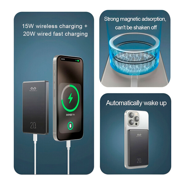 Cargador Portatil Power Bank Magsafe 5000mah Usb-C Miccell Color Gris