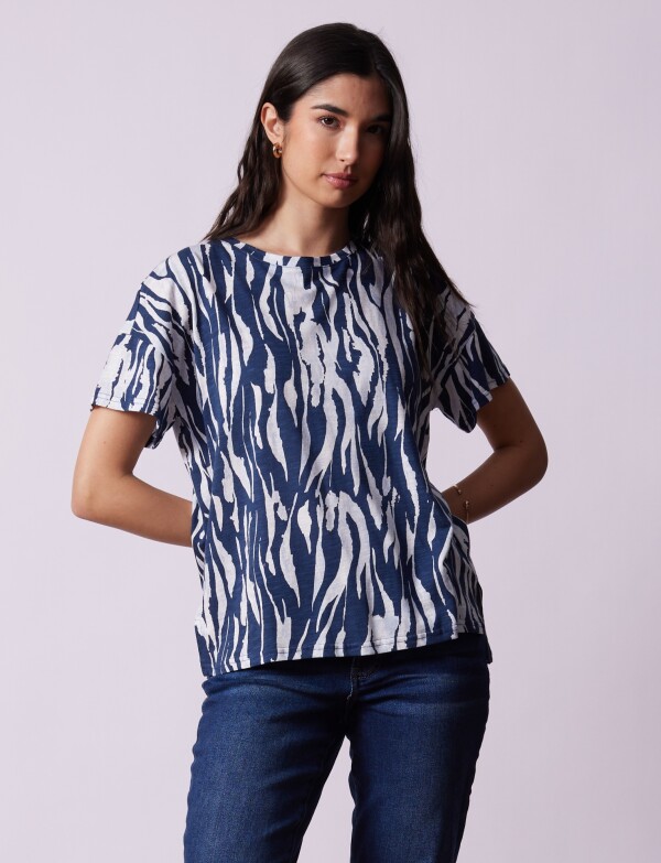 Remera Algodon Print AZUL/BLANCO