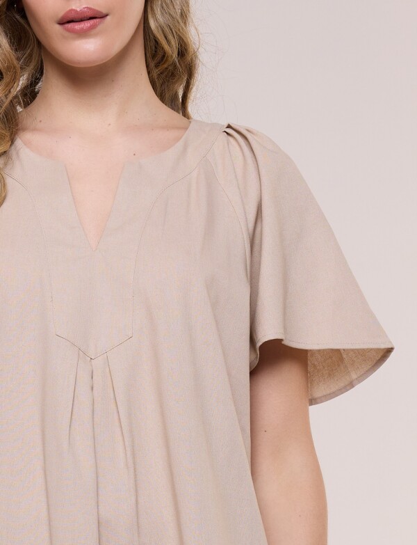 Vestido Holgado Con Pliegue Frontal BEIGE