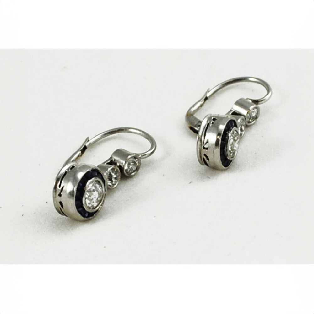 Caravanas Antiguas De Platino, Oro 18K, Brillantes Y Zafiros Sinteticos Caravanas Antiguas De Platino, Oro 18K, Brillantes Y Zafiros Sinteticos