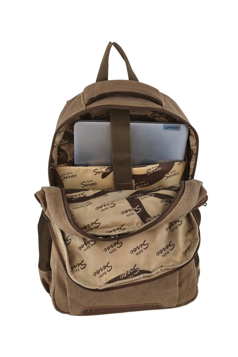 Mochila porta laptop de lona Marrón