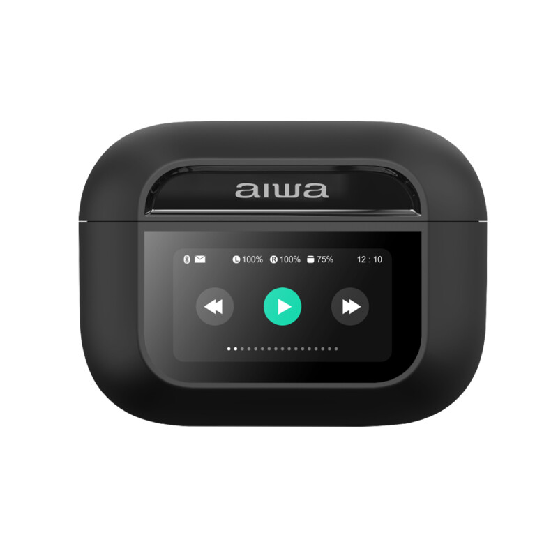 Auriculares TWS Waterpoof AIWA con Pantalla Táctil Bluetooth 5.3 Cancelación de Ruido y Micrófono Negro | AWTWSGPROB