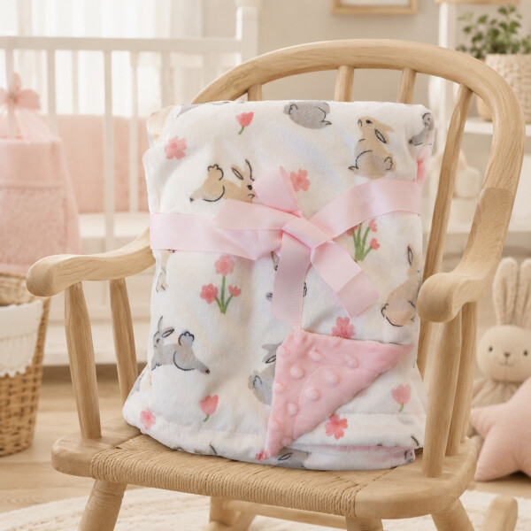 Manta Para Bebé 102 x 76 cm Animales Del Bosque Minky Rosa 1