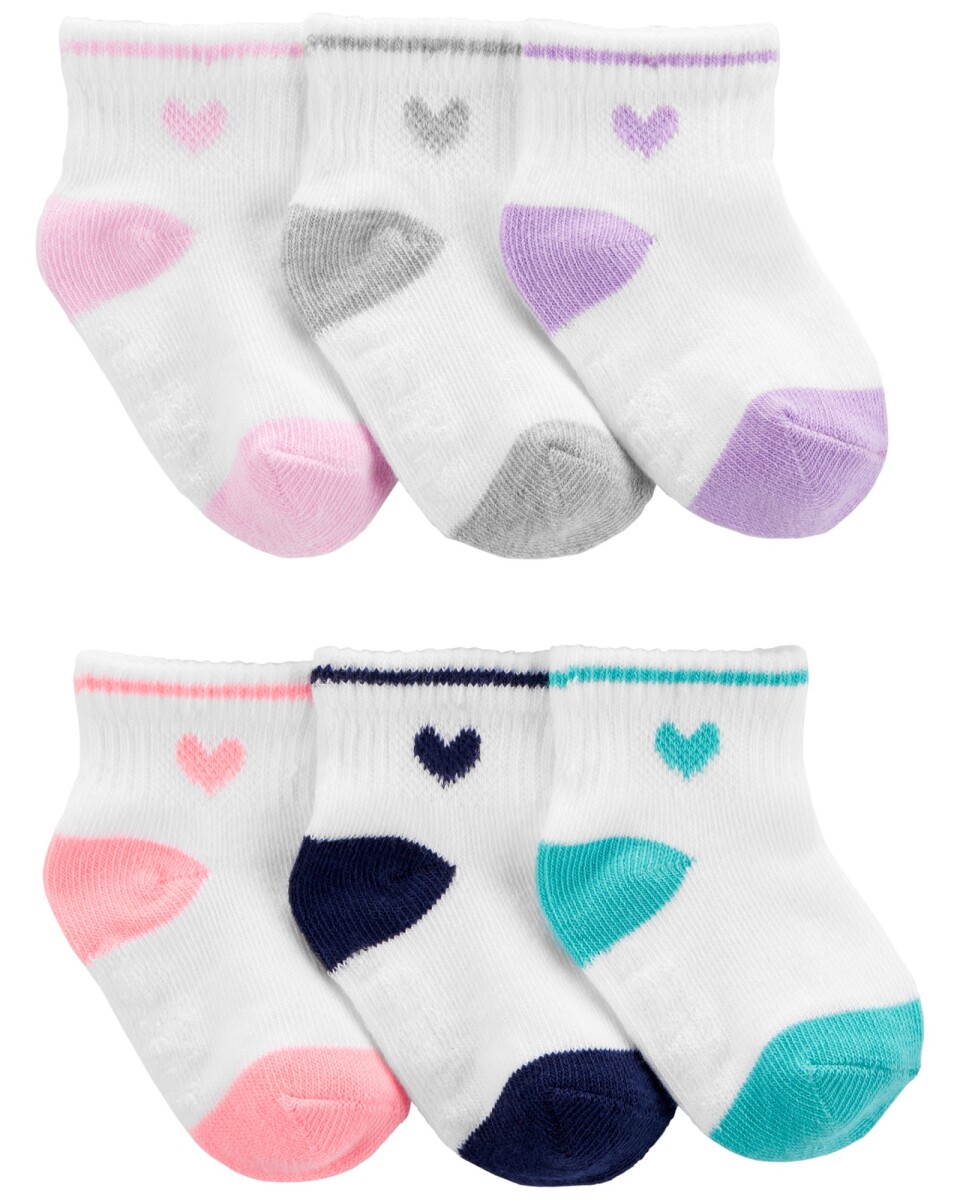 Pack seis pares de medias tobilleras de algodón, diseño corazón 