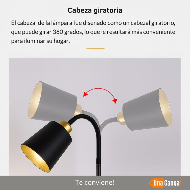 Lámpara De Pie Moderna Negra Cabezal Giratorio Minimalista Negro Con Dorado Negro Lámpara De Pie Moderna Negra Cabezal Giratorio Minimalista Negro Con Dorado Negro