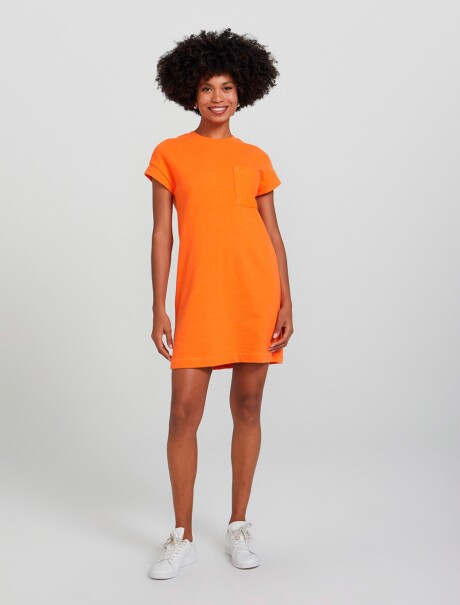 VESTIDO BÁSICO MANGA CORTA CON BOLSILLO NARANJA