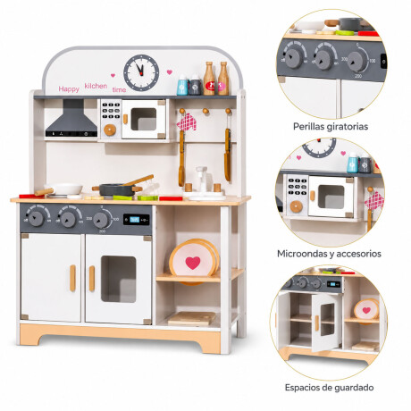 Cocina De Madera Infantil Con Accesorios Didáctica Crema
