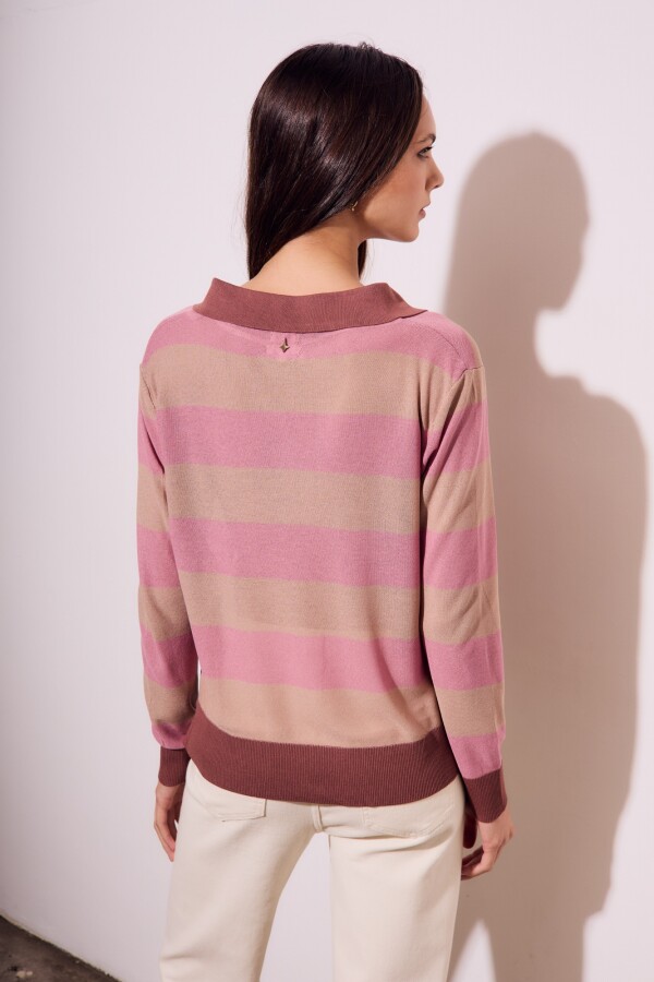 Sweater Polo Rayado Rosa