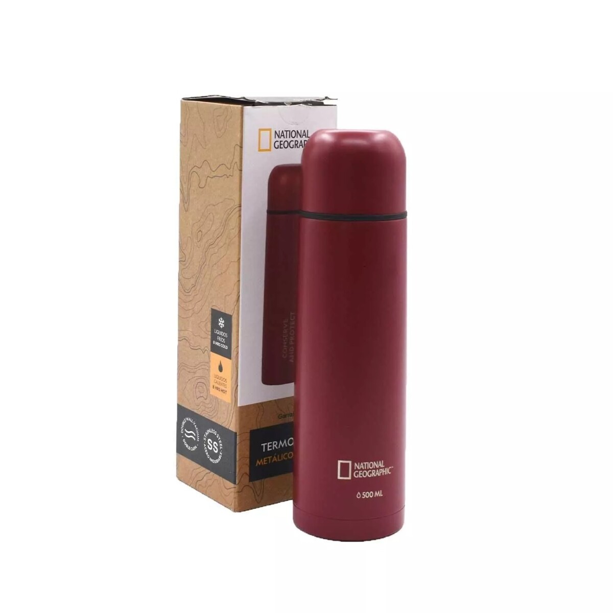 Termo Bala Metálico National Geographic 500 ml - ROJO 