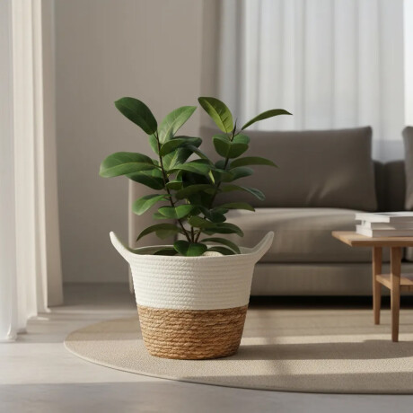 Cesto Canasto Fibra Natural y Algodón c/ Asa Paramount Ø26Cm Blanco