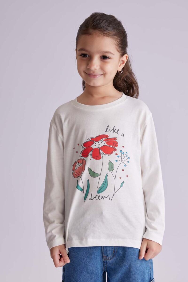 Remera manga larga Flor Blanco