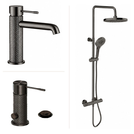 JUEGO DE GRIFERIA SIGNATURE GUNMETAL CON LAVATORIO BAJO GRAFITO-GUNMETAL
