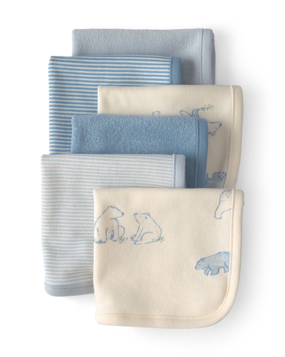 Pack seis paños de aseo, azules, diseño osos 