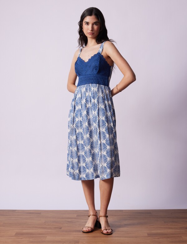 Vestido Detalle Crochet AZUL/BLANCO