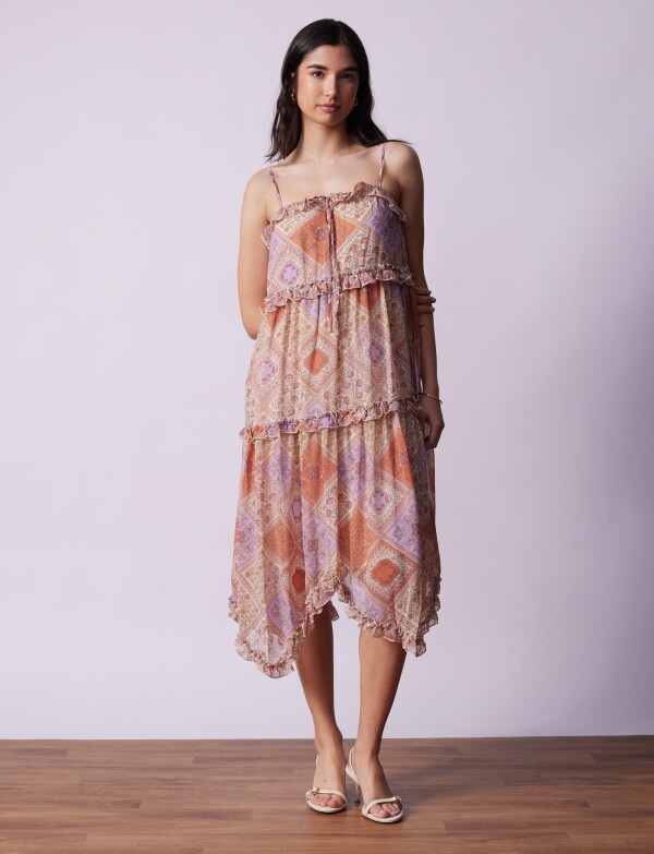 Vestido Midi Volados BEIGE/MULTI