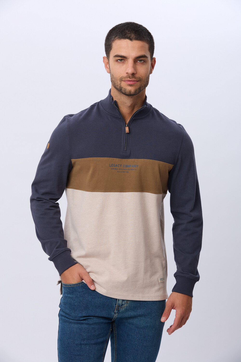 REMERA POLO RAYADA DE ALGODÓN Azul