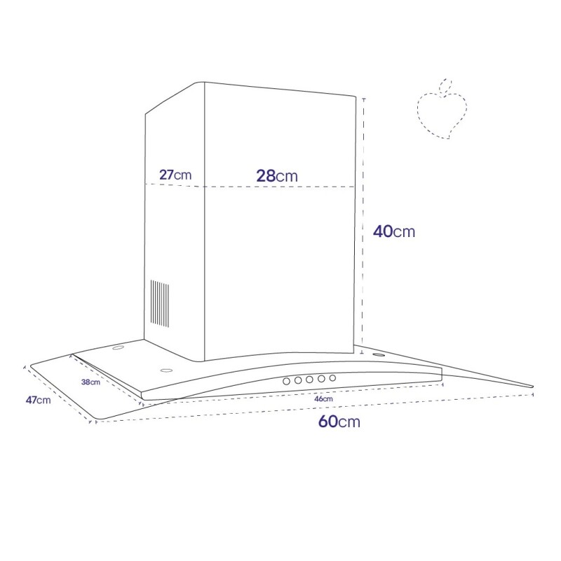 Campana Petra De Vidrio 60cm Color Negro Premium Kit Instal Negro Campana Petra De Vidrio 60cm Color Negro Premium Kit Instal Negro