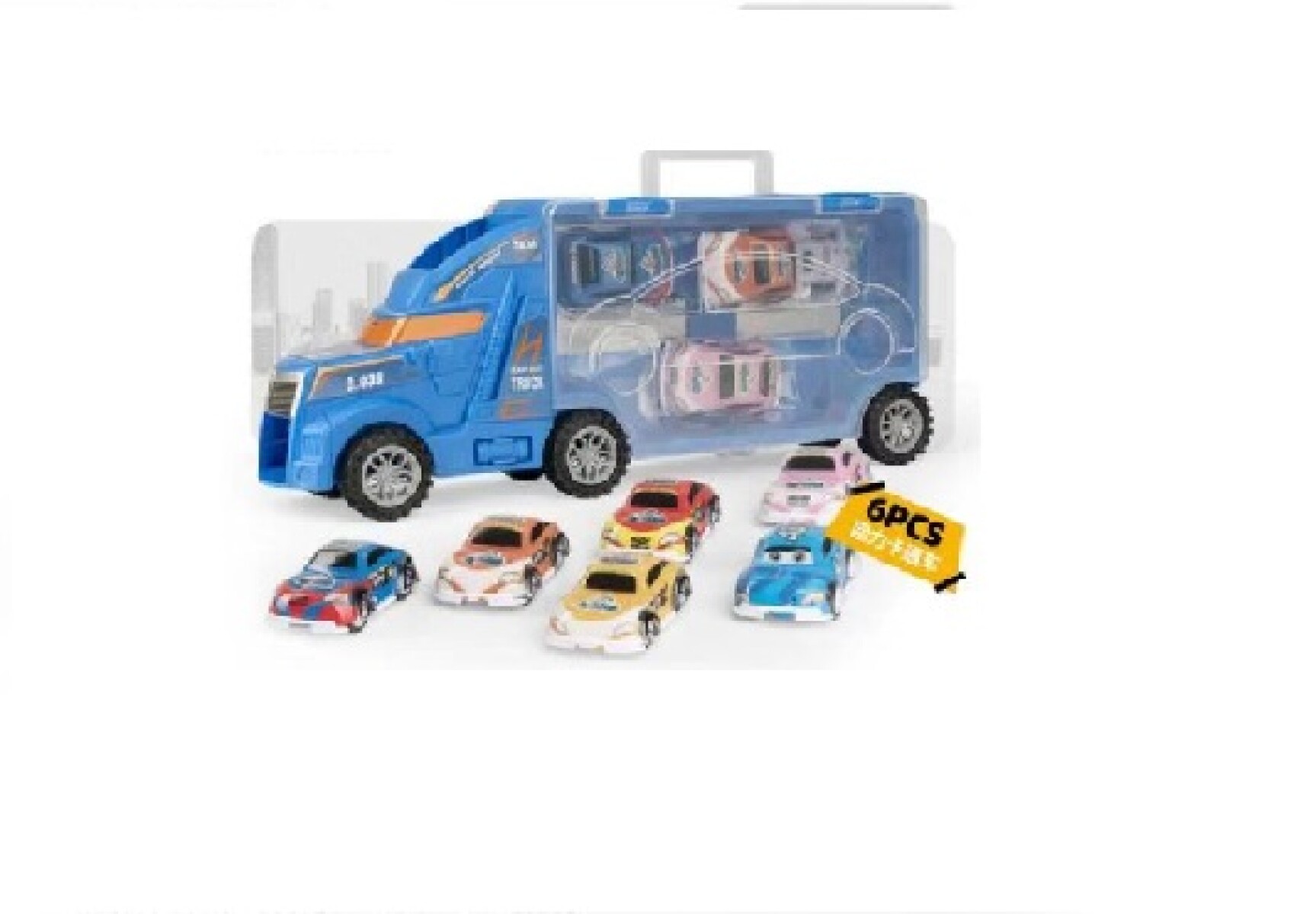 Camión grande con autitos 6 pcs - azul 