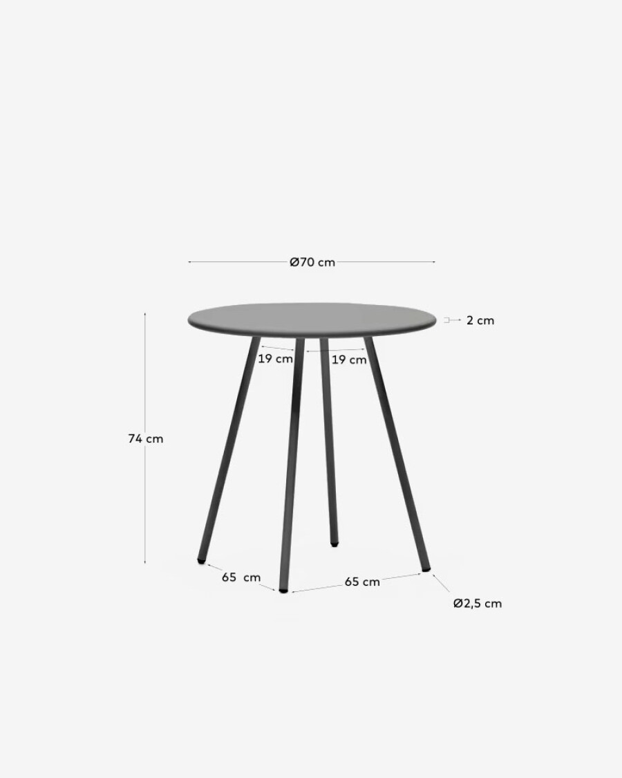 Mesa redonda de exterior Montjoi de acero con acabado gris Ø 70 cm