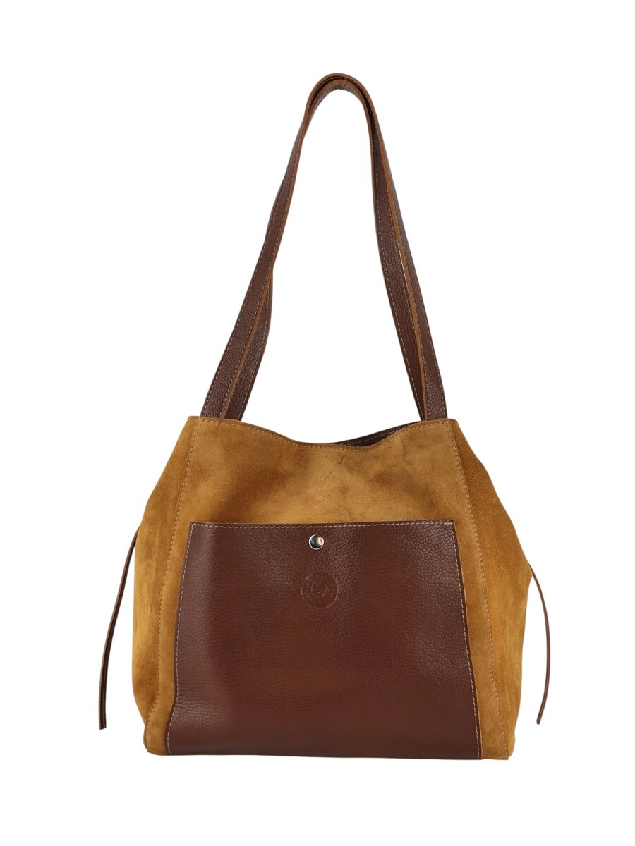 Bolso de cuero gamuza - Tostado 