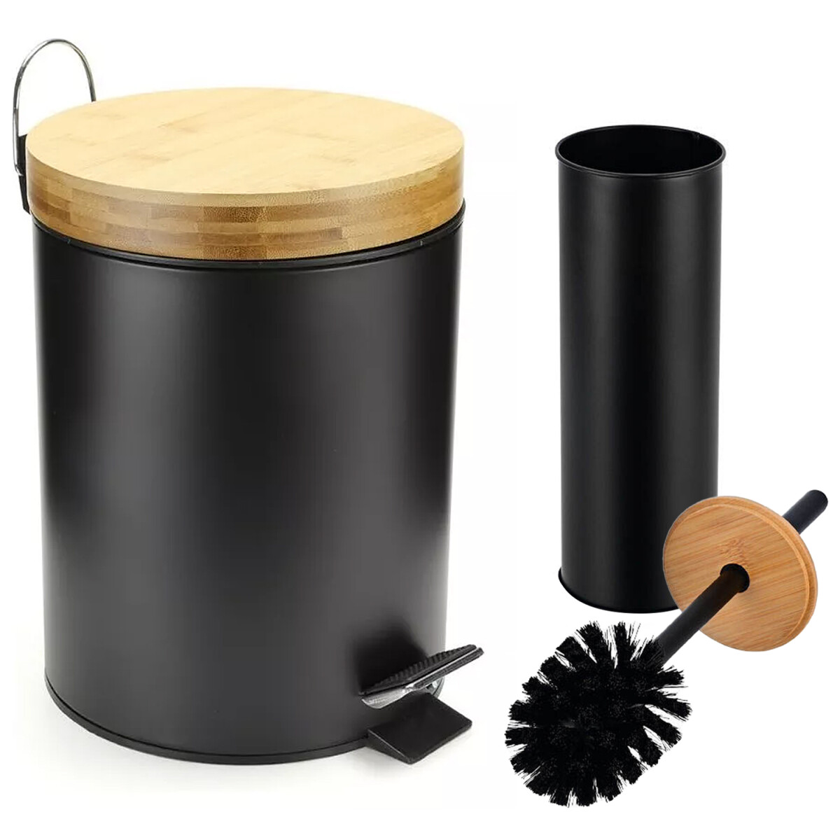 Tacho Cesto Basura 5 Litros Y Cepillo Baño Acero Papelera Imback Color Negro 
