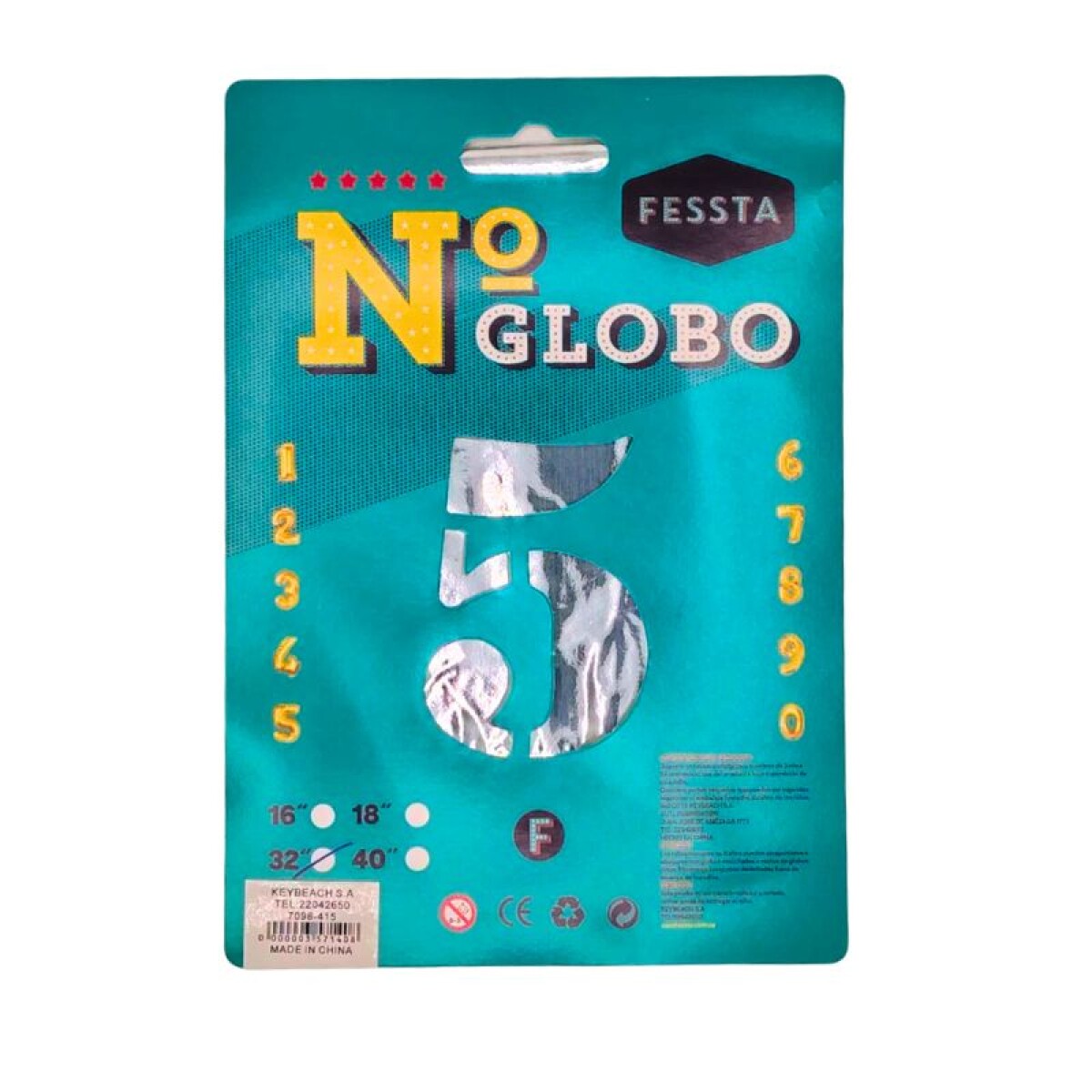 Globo Número Fessta 32" Plateado - CINCO 