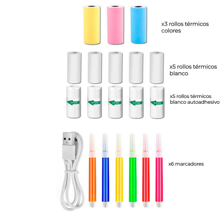 Mini Impresora Térmica Portátil USB + 13 Rollos Fotos Mini Impresora Térmica Portátil USB + 13 Rollos Fotos