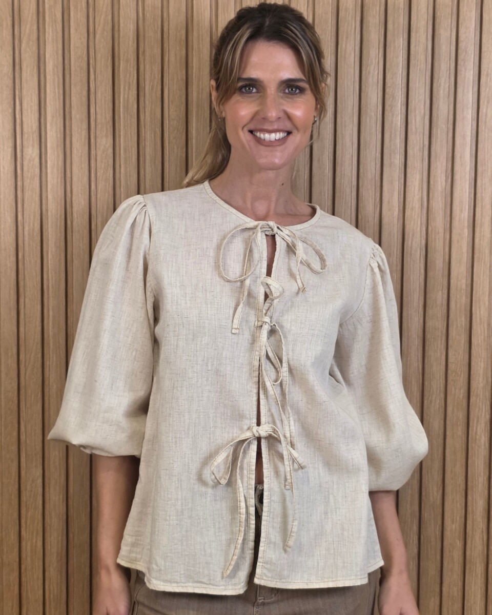 Camisa Flow - Puro Lino Beige Melange 