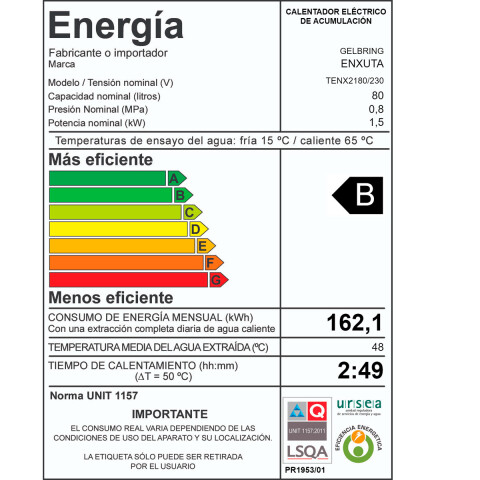 TERMOTANQUE ENXUTA 80 L TENX2180 ACERO N/A