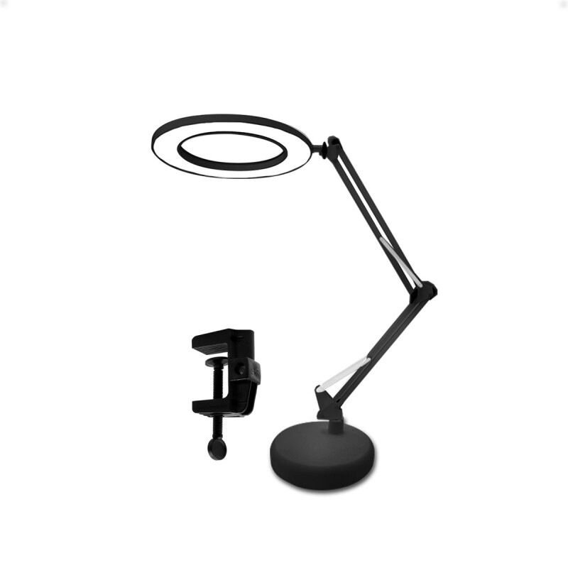 LÃ¡mpara de Escritorio Articulada con Aro de Luz y Lupa Negro