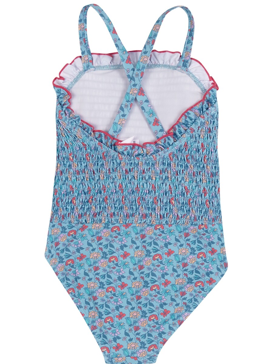 Bañador Estampado Flores Azul Claro