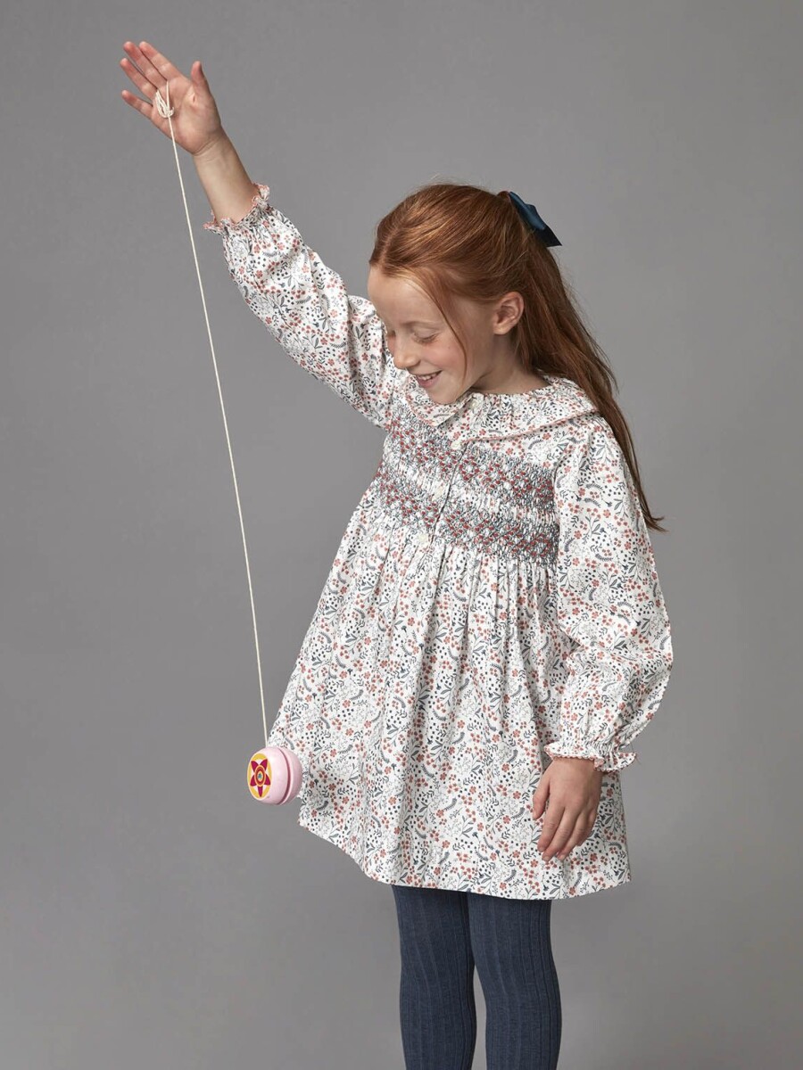 Vestido Smock De Flores Blanco Roto