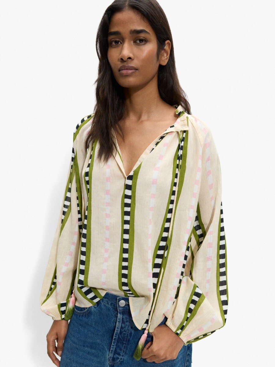 Blusa Estampado Contraste 100% Algodón multicolor