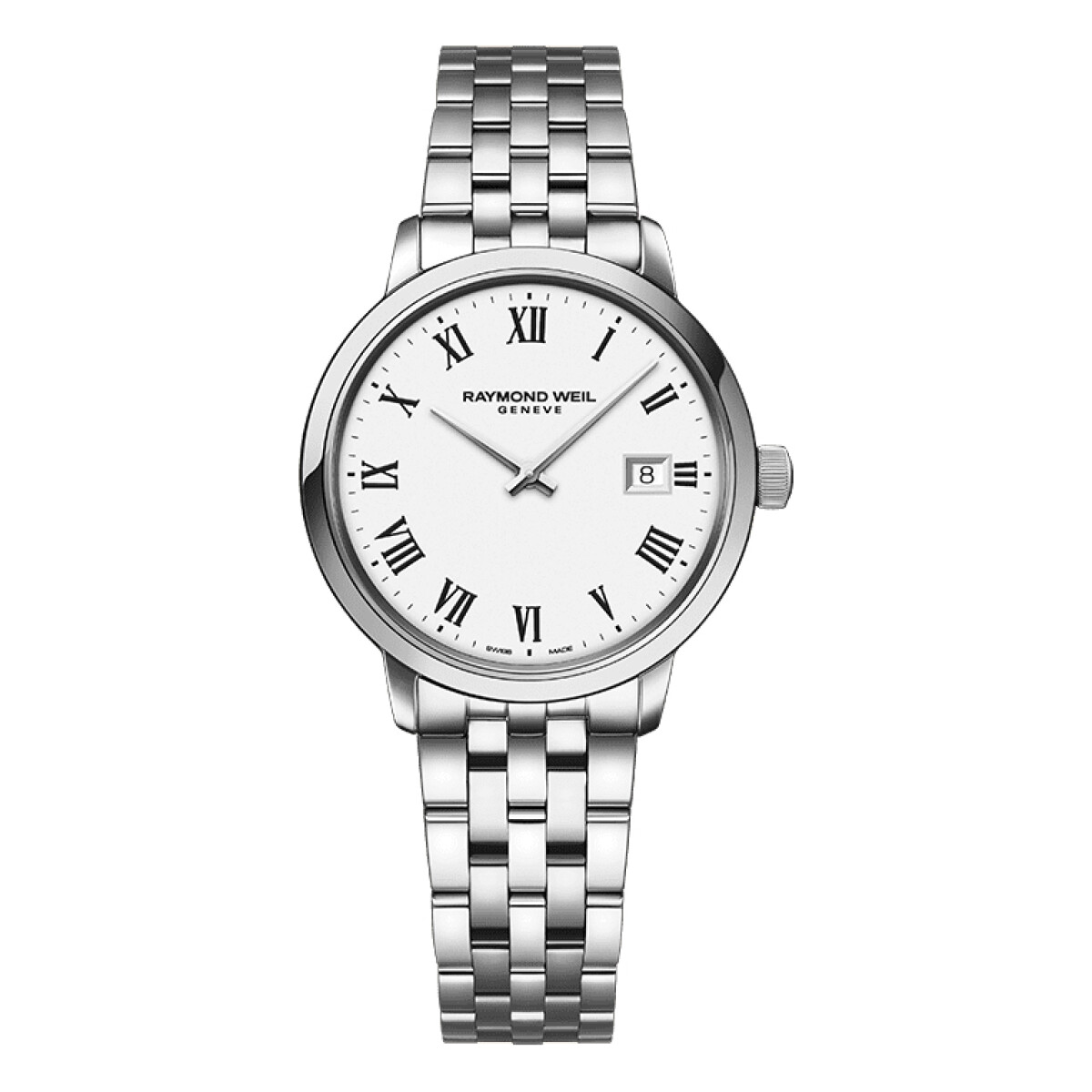 Reloj Raymond Weil Toccata en acero con esfera blanca 