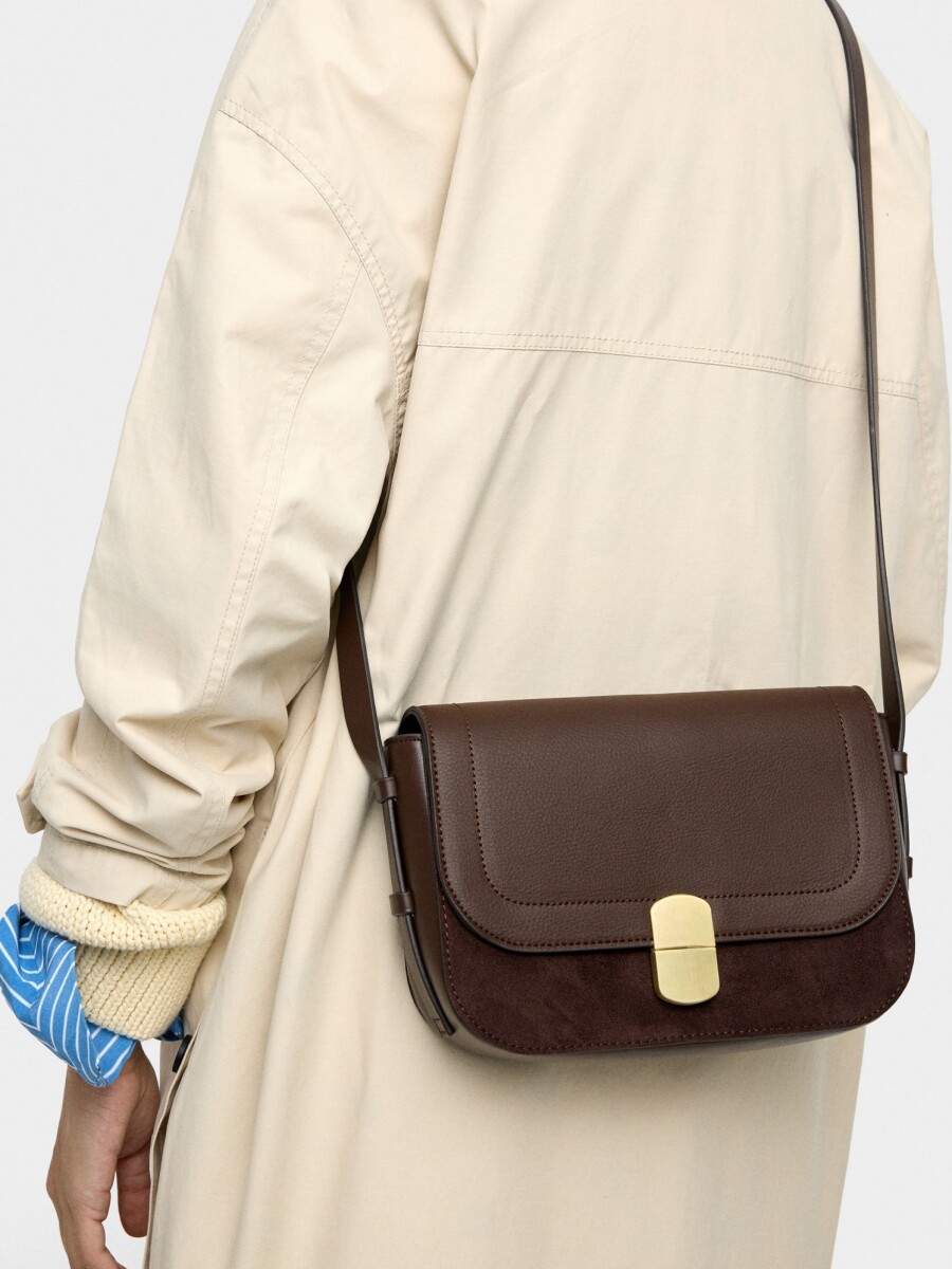 Bolso Bandolera Efecto Piel Con Solapa marron